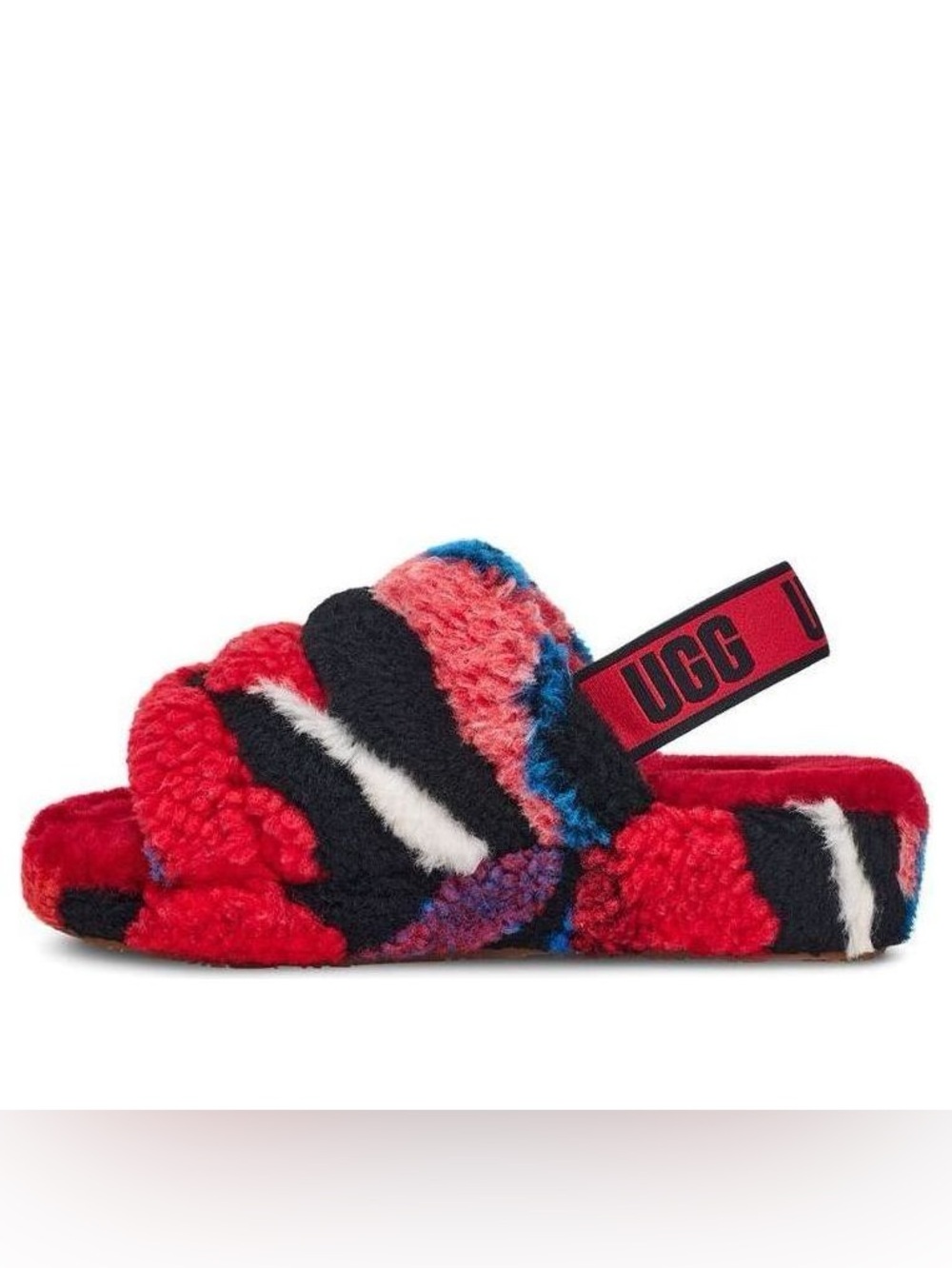 UGG Australia Womens 7 Fluff Yeah Plush Slide Sandal Red Cali Collage Sandals